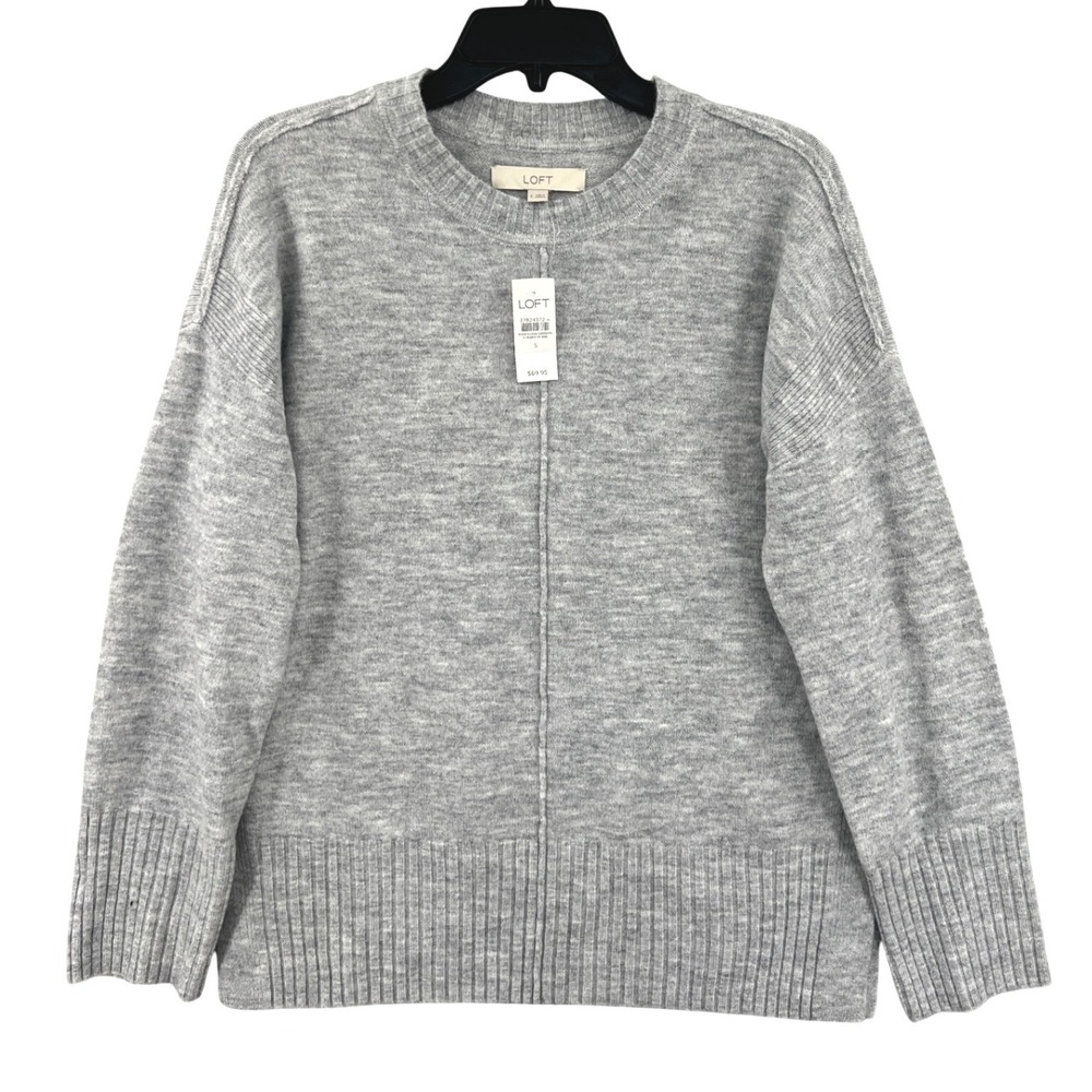 LOFT Crewneck Soft Oversized Pullover Sweater‎ S Gray Neutral Quiet Luxury NWT